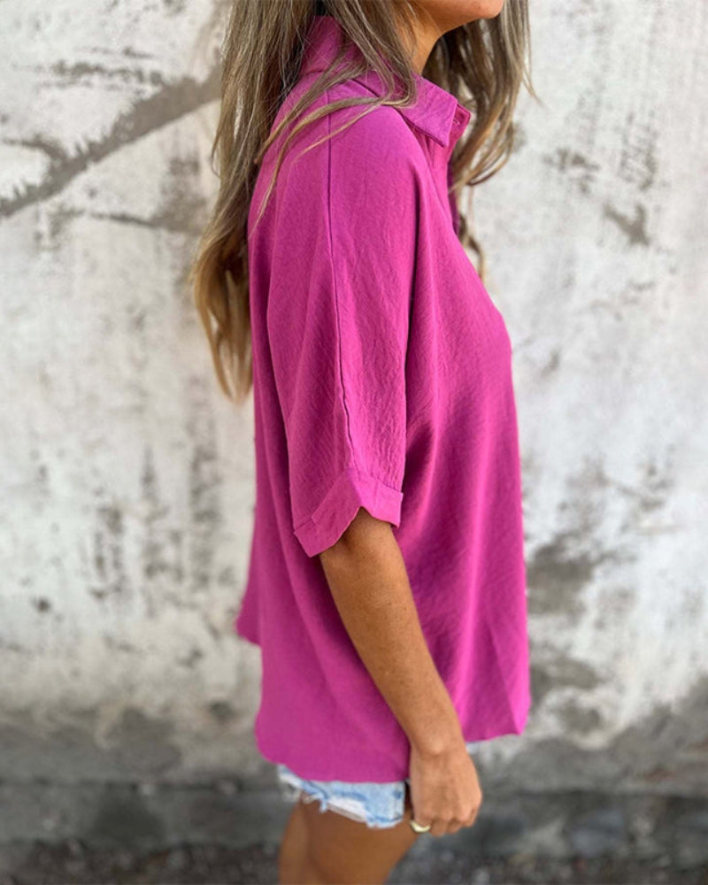 Quinn - Women’s Loose Solid Button-Up Shirt