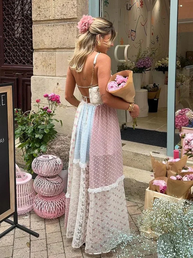 Cora - Elegant Patchwork Floral A-Line Maxi Dress