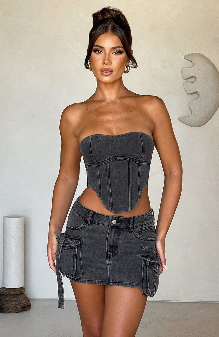 Billie Mini Skirt - Black Wash Skirt Babyboo Fashion Premium Exclusive Design