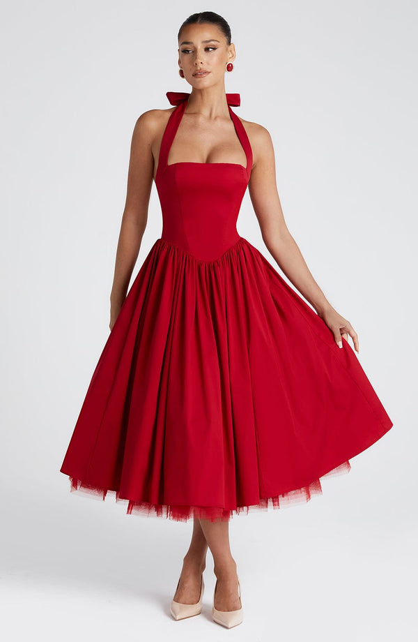 Cressida Midi Dress - Red Dress Babyboo Fashion Premium Exclusive Design