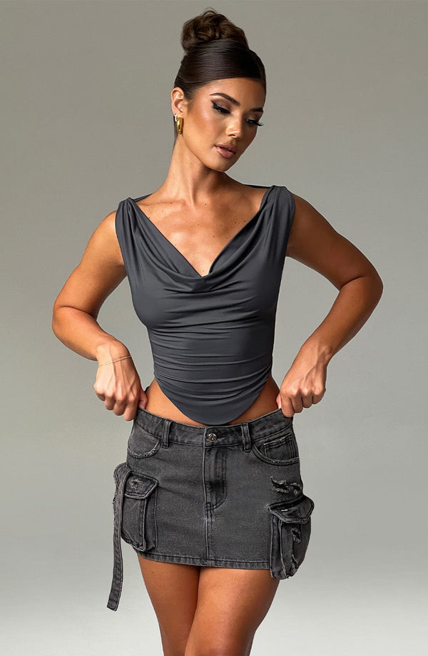 Franziska Top - Charcoal Tops Babyboo Fashion Premium Exclusive Design