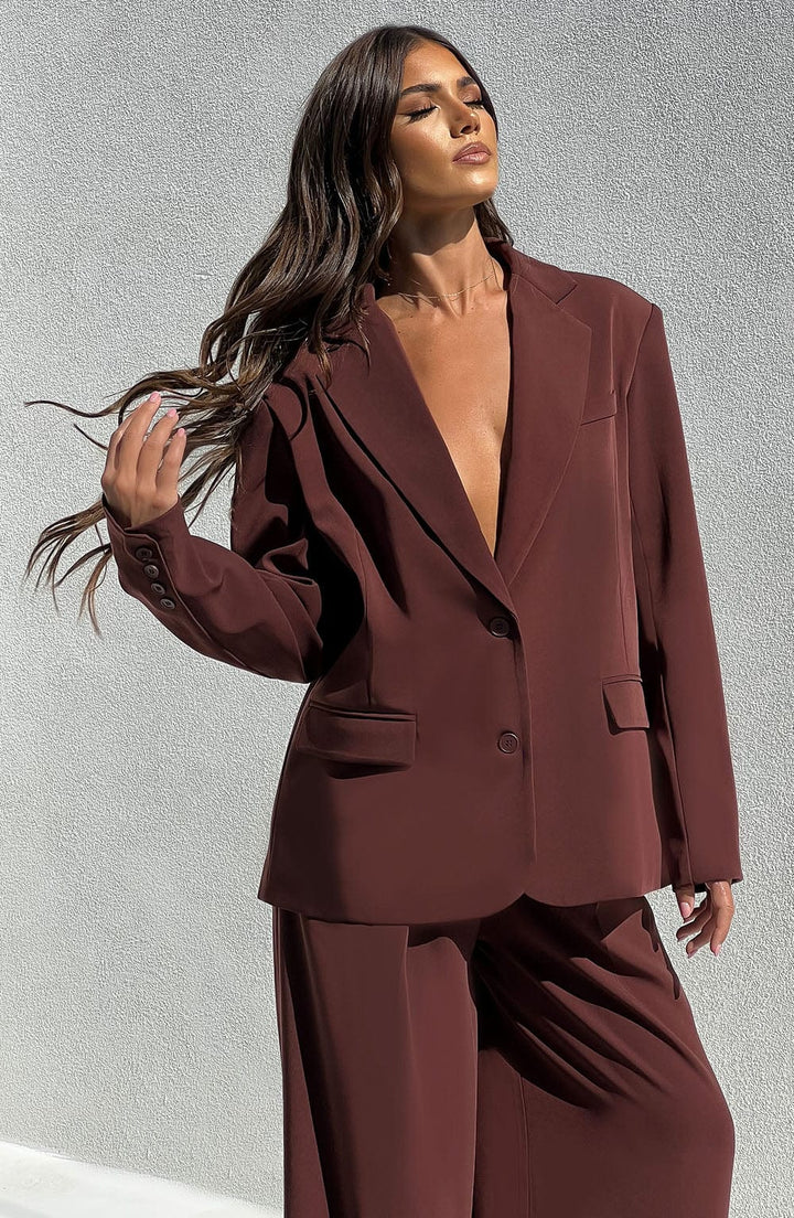 Noa Oversized Suit Jacket - Brown Jackets Babyboo Fashion Premium Exclusive Design