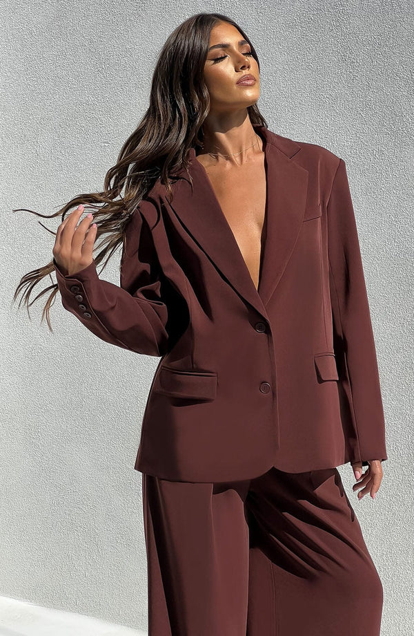 Noa Oversized Suit Jacket - Brown Jackets Babyboo Fashion Premium Exclusive Design